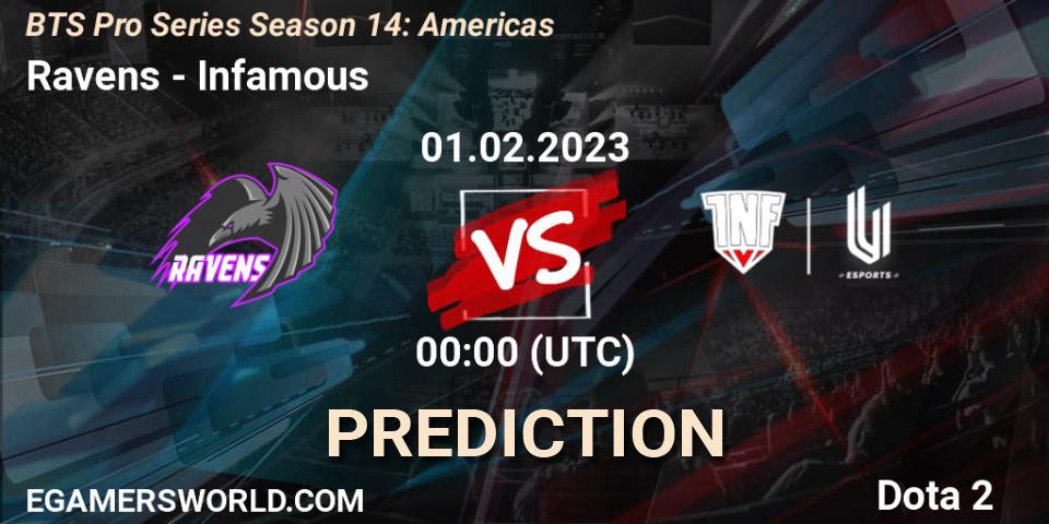 Pronóstico Ravens - Infamous. 31.01.23, Dota 2, BTS Pro Series Season 14: Americas