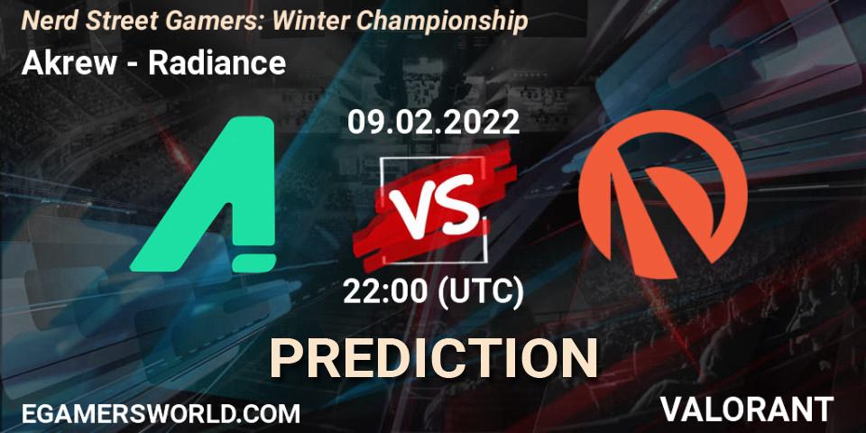 Pronóstico Akrew - Radiance. 09.02.2022 at 22:00, VALORANT, Nerd Street Gamers: Winter Championship