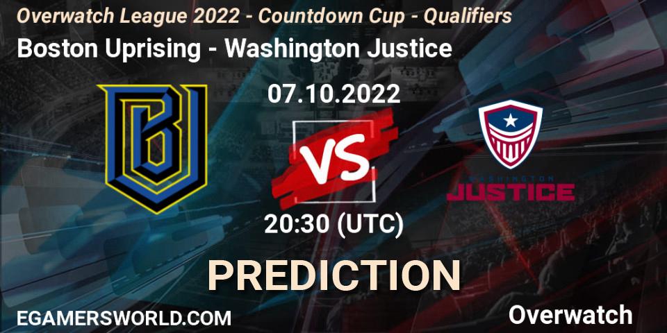 Pronóstico Boston Uprising - Washington Justice. 07.10.2022 at 19:30, Overwatch, Overwatch League 2022 - Countdown Cup - Qualifiers