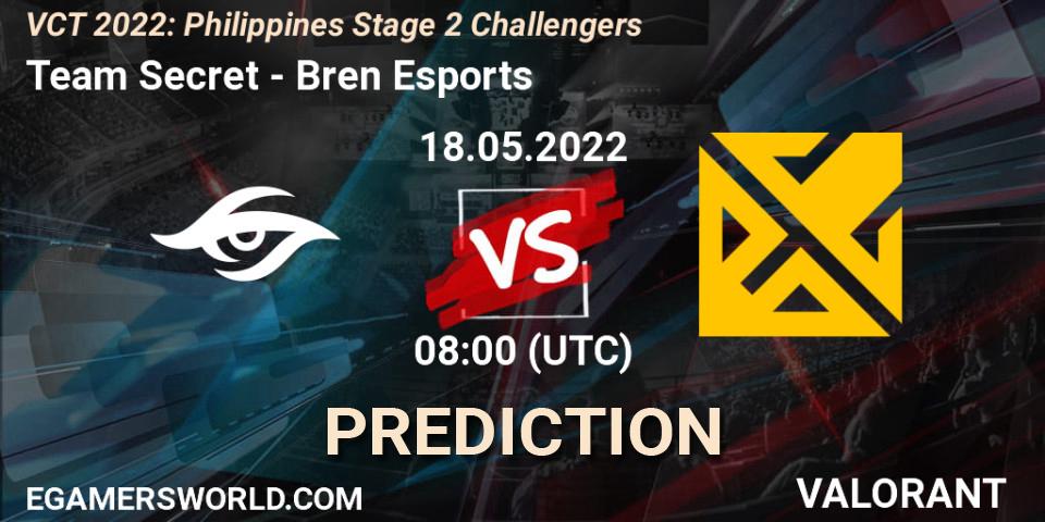 Pronóstico Team Secret - Bren Esports. 18.05.2022 at 09:00, VALORANT, VCT 2022: Philippines Stage 2 Challengers