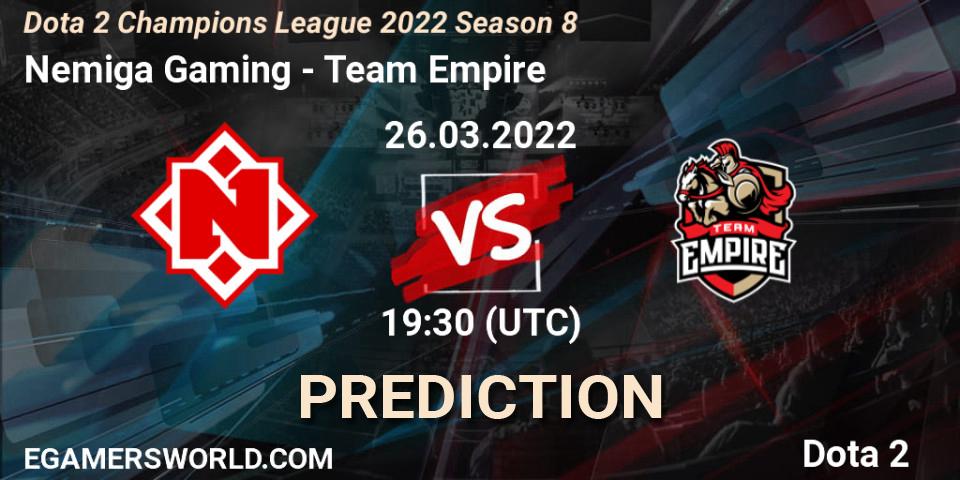 Pronóstico Nemiga Gaming - Team Empire. 27.03.2022 at 12:34, Dota 2, Dota 2 Champions League 2022 Season 8