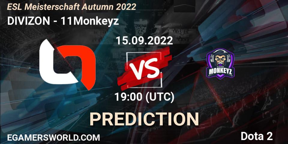 Pronóstico DIVIZON - 11Monkeyz. 15.09.2022 at 19:18, Dota 2, ESL Meisterschaft Autumn 2022
