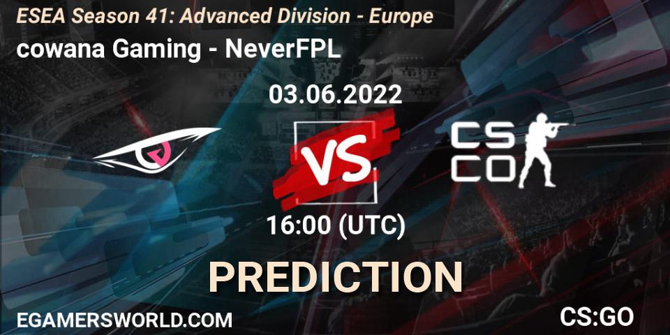 Pronóstico cowana Gaming - NeverFPL. 03.06.2022 at 16:00, Counter-Strike (CS2), ESEA Season 41: Advanced Division - Europe