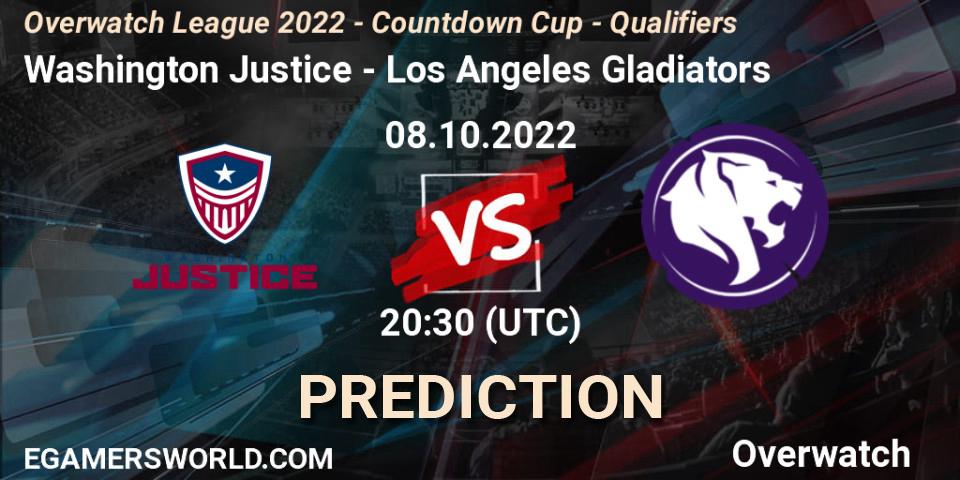 Pronóstico Washington Justice - Los Angeles Gladiators. 08.10.2022 at 20:45, Overwatch, Overwatch League 2022 - Countdown Cup - Qualifiers