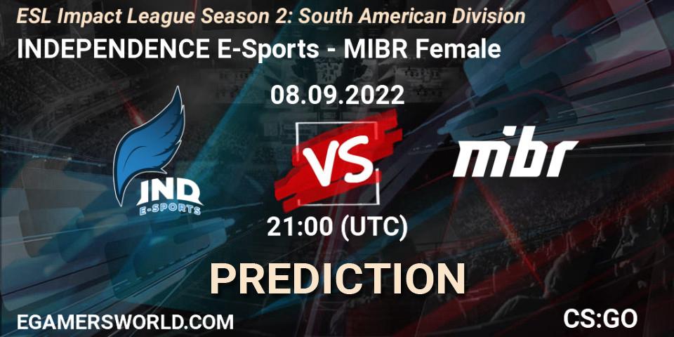 Pronóstico INDEPENDENCE E-Sports - MIBR Female. 08.09.2022 at 21:00, Counter-Strike (CS2), ESL Impact League Season 2: South American Division