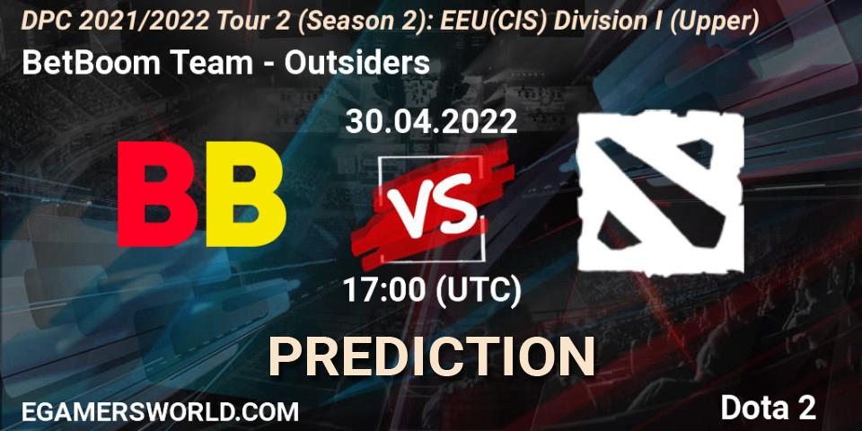 Pronóstico BetBoom Team - Outsiders. 30.04.2022 at 17:00, Dota 2, DPC 2021/2022 Tour 2 (Season 2): EEU(CIS) Division I (Upper)