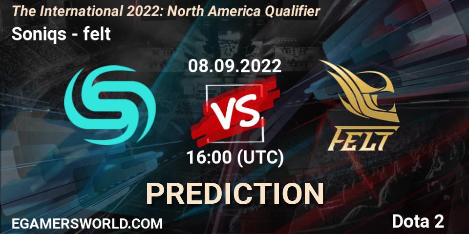 Pronóstico Soniqs - felt. 08.09.2022 at 16:19, Dota 2, The International 2022: North America Qualifier