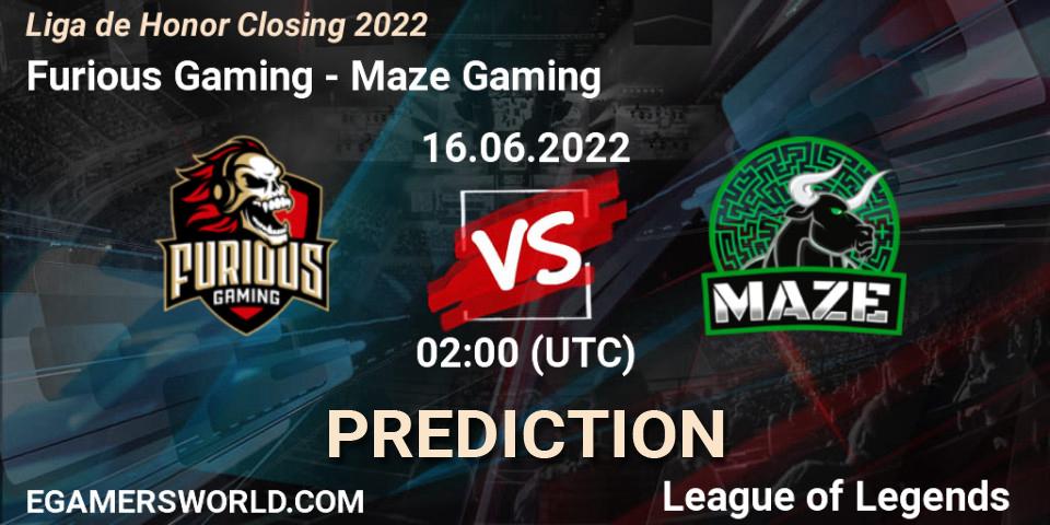 Pronóstico Furious Gaming - Maze Gaming. 16.06.2022 at 02:00, LoL, Liga de Honor Closing 2022
