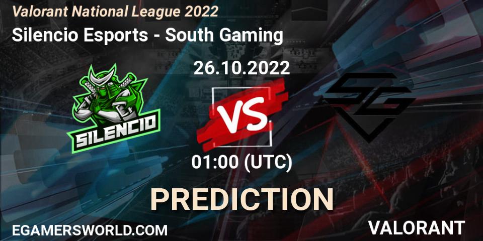 Pronóstico Silencio Esports - South Gaming. 26.10.2022 at 01:00, VALORANT, Valorant National League 2022