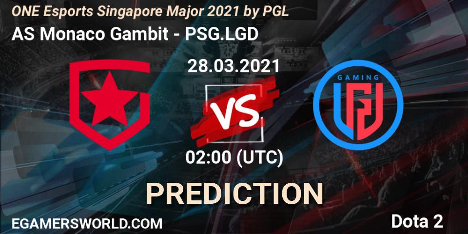 Pronóstico AS Monaco Gambit - PSG.LGD. 28.03.2021 at 02:00, Dota 2, ONE Esports Singapore Major 2021