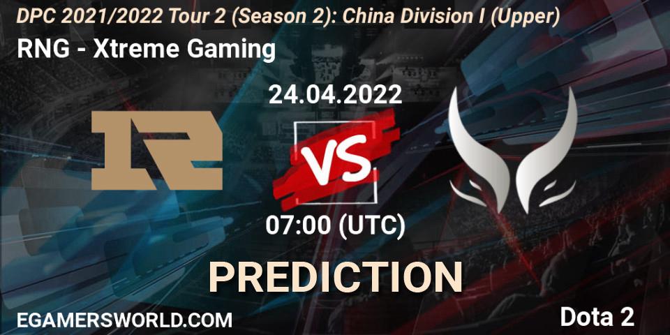 Pronóstico RNG - Xtreme Gaming. 24.04.2022 at 07:03, Dota 2, DPC 2021/2022 Tour 2 (Season 2): China Division I (Upper)