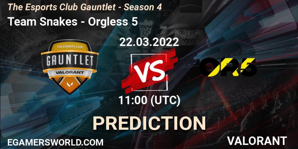 Pronóstico Team Snakes - Orgless 5. 22.03.2022 at 11:00, VALORANT, The Esports Club Gauntlet - Season 4