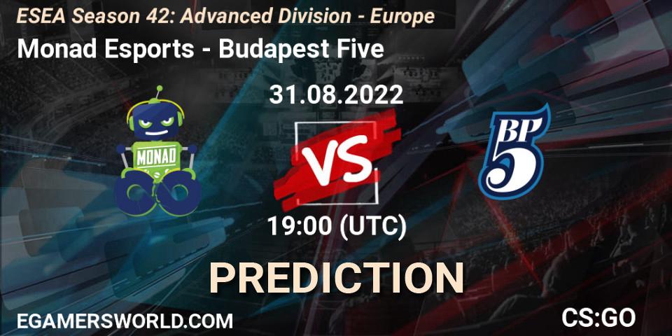 Pronóstico Monad Esports - Budapest Five. 31.08.2022 at 19:00, Counter-Strike (CS2), ESEA Season 42: Advanced Division - Europe