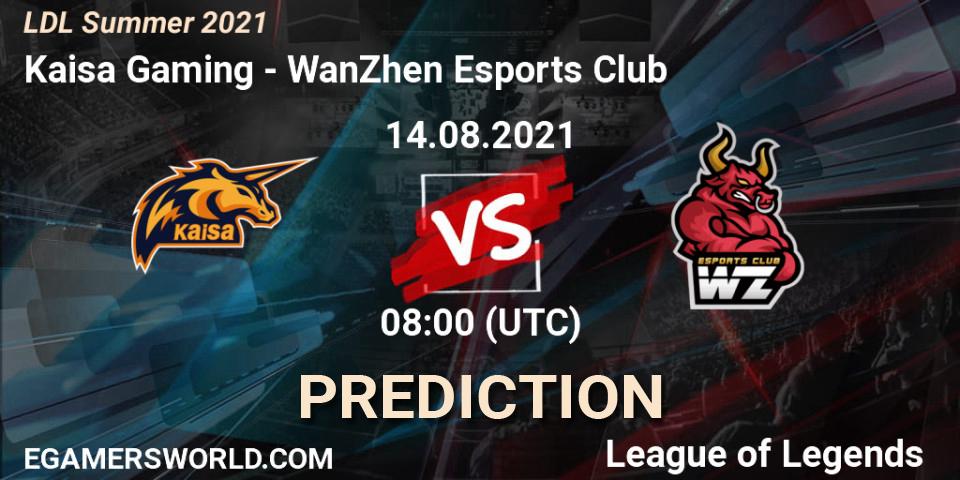 Pronóstico Kaisa Gaming - WanZhen Esports Club. 14.08.2021 at 09:05, LoL, LDL Summer 2021