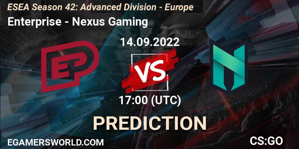 Pronóstico Enterprise - Nexus Gaming. 14.09.2022 at 17:00, Counter-Strike (CS2), ESEA Season 42: Advanced Division - Europe