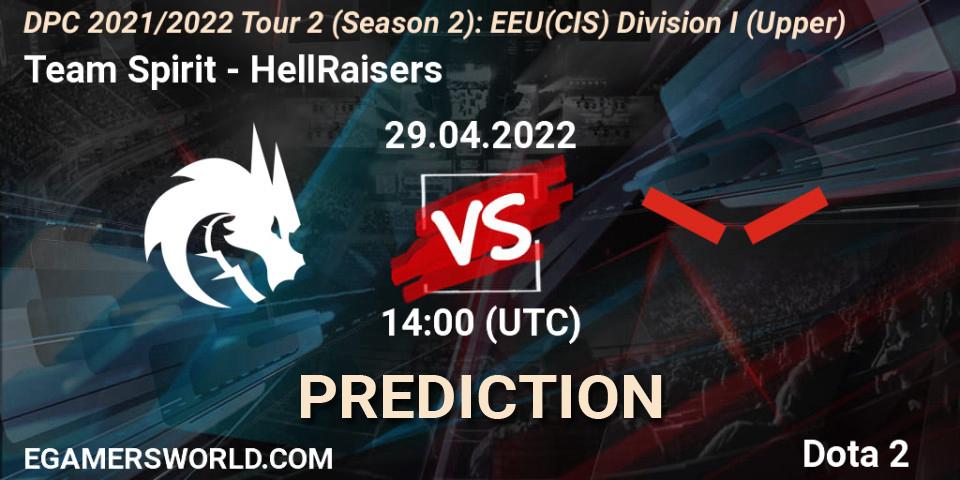 Pronóstico Team Spirit - HellRaisers. 29.04.2022 at 14:00, Dota 2, DPC 2021/2022 Tour 2 (Season 2): EEU(CIS) Division I (Upper)