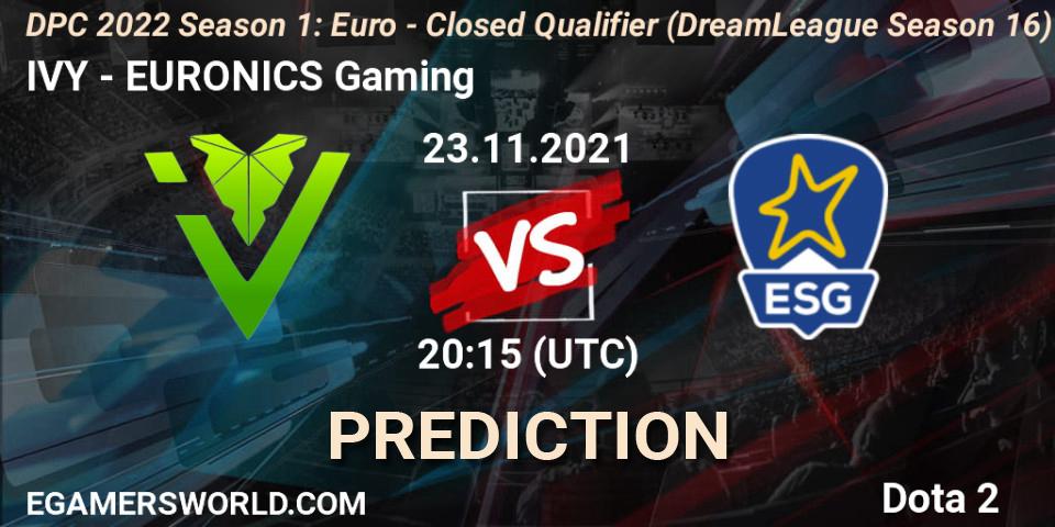 Pronóstico IVY - EURONICS Gaming. 23.11.2021 at 20:29, Dota 2, DPC 2022 Season 1: Euro - Closed Qualifier (DreamLeague Season 16)