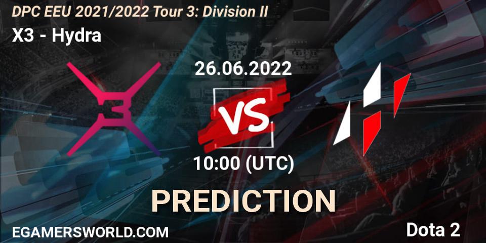 Pronóstico X3 - Hydra. 26.06.22, Dota 2, DPC EEU 2021/2022 Tour 3: Division II