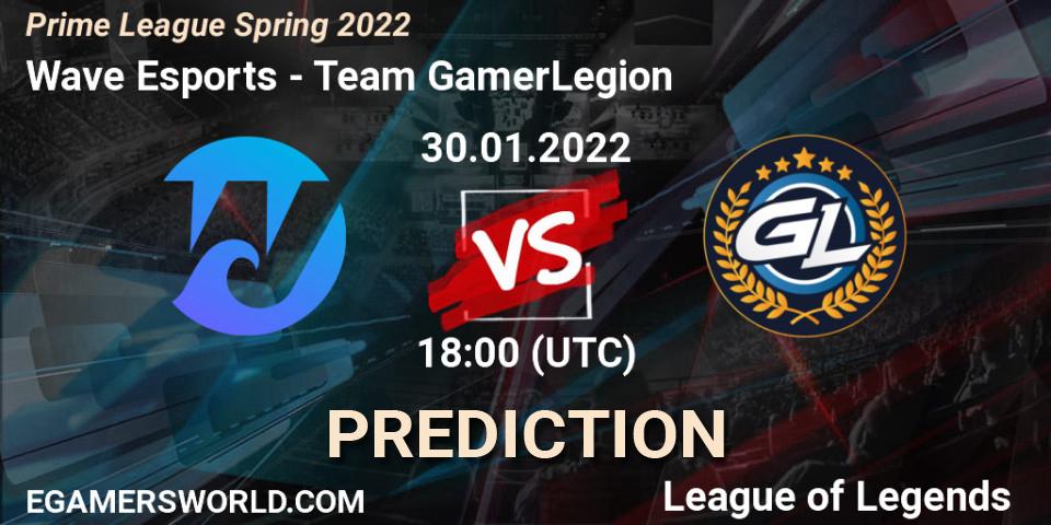 Pronóstico Wave Esports - Team GamerLegion. 30.01.2022 at 20:20, LoL, Prime League Spring 2022