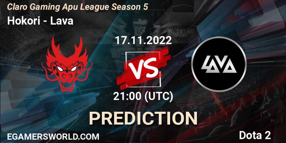 Pronóstico Hokori - Lava. 17.11.2022 at 21:30, Dota 2, Claro Gaming Apu League Season 5