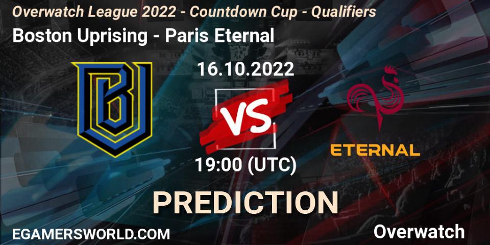 Pronóstico Boston Uprising - Paris Eternal. 16.10.22, Overwatch, Overwatch League 2022 - Countdown Cup - Qualifiers