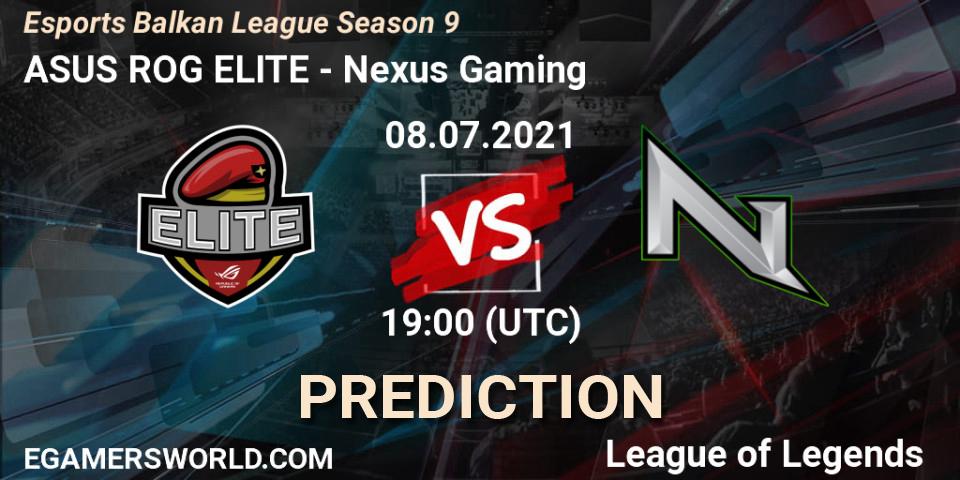 Pronóstico ASUS ROG ELITE - Nexus Gaming. 08.07.2021 at 19:00, LoL, Esports Balkan League Season 9