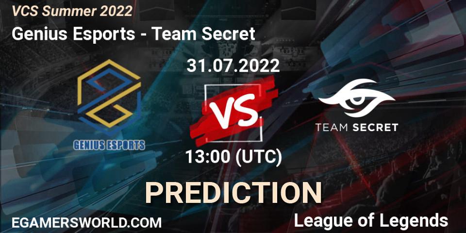 Pronóstico Genius Esports - Team Secret. 31.07.2022 at 12:00, LoL, VCS Summer 2022