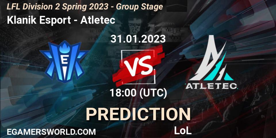 Pronóstico Klanik Esport - Atletec. 31.01.23, LoL, LFL Division 2 Spring 2023 - Group Stage