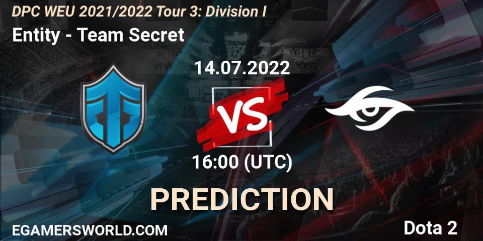 Pronóstico Entity - Team Secret. 14.07.2022 at 16:35, Dota 2, DPC WEU 2021/2022 Tour 3: Division I