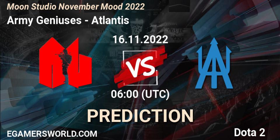 Pronóstico Army Geniuses - Atlantis. 16.11.22, Dota 2, Moon Studio November Mood 2022