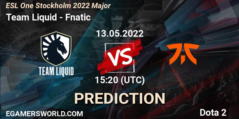 Pronóstico Team Liquid - Fnatic. 13.05.22, Dota 2, ESL One Stockholm 2022 Major