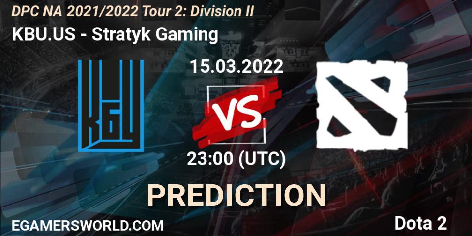 Pronóstico KBU.US - Stratyk Gaming. 15.03.2022 at 23:00, Dota 2, DP 2021/2022 Tour 2: NA Division II (Lower) - ESL One Spring 2022