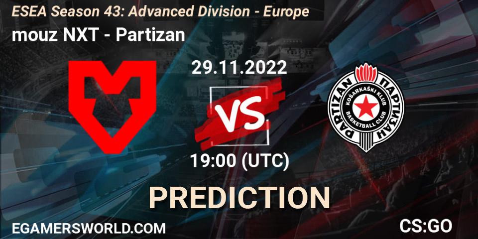 Pronóstico mouz NXT - Partizan. 29.11.22, CS2 (CS:GO), ESEA Season 43: Advanced Division - Europe