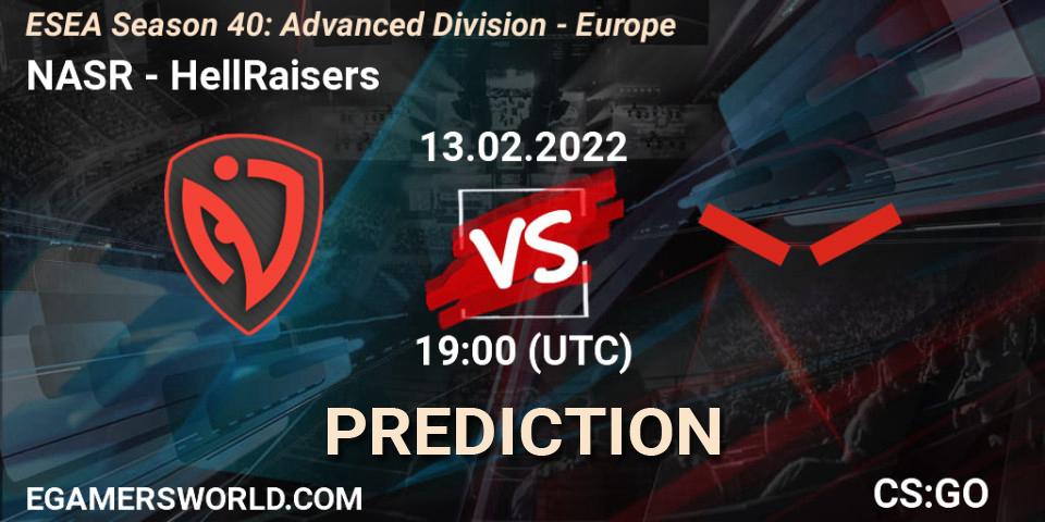 Pronóstico NASR - HellRaisers. 13.02.2022 at 19:00, Counter-Strike (CS2), ESEA Season 40: Advanced Division - Europe