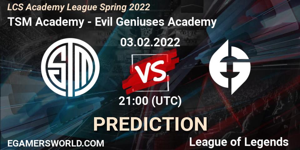 Pronóstico TSM Academy - Evil Geniuses Academy. 03.02.2022 at 21:00, LoL, LCS Academy League Spring 2022