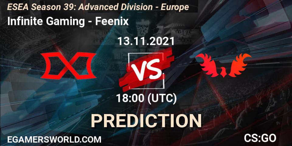 Pronóstico Infinite Gaming - Feenix. 13.11.2021 at 18:00, Counter-Strike (CS2), ESEA Season 39: Advanced Division - Europe