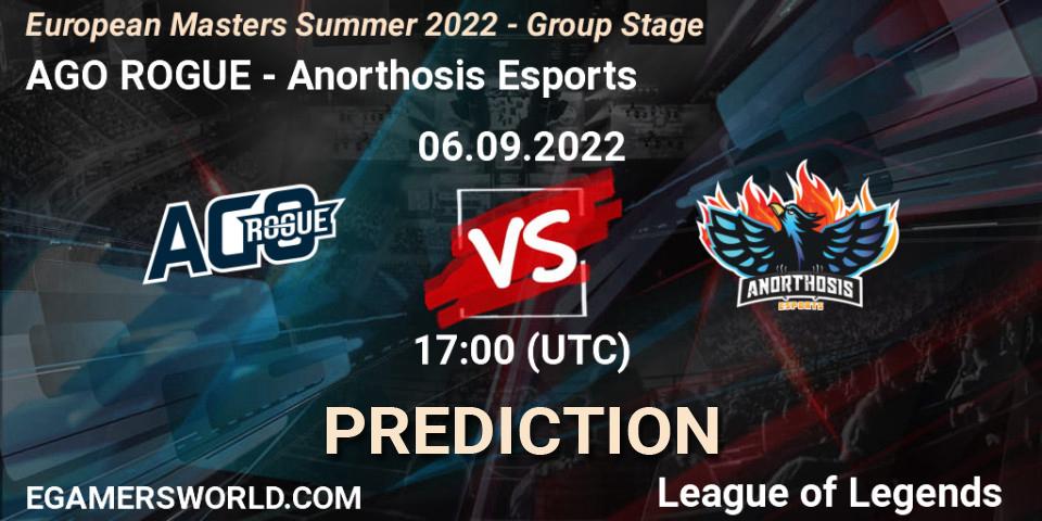 Pronóstico AGO ROGUE - Anorthosis Esports. 06.09.2022 at 17:00, LoL, European Masters Summer 2022 - Group Stage