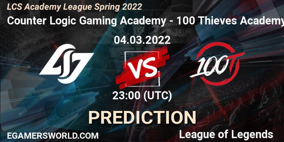 Pronóstico Counter Logic Gaming Academy - 100 Thieves Academy. 04.03.2022 at 23:00, LoL, LCS Academy League Spring 2022