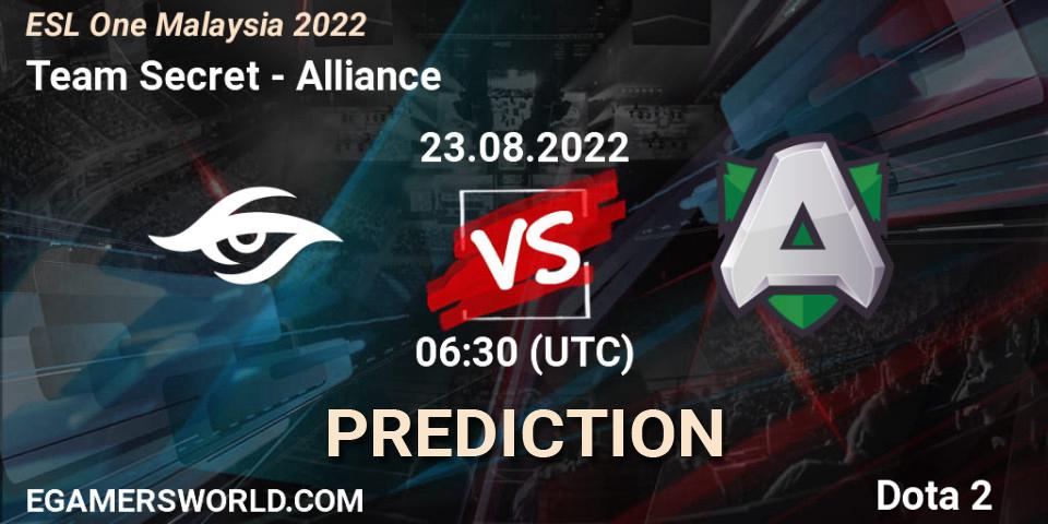 Pronóstico Team Secret - Alliance. 23.08.22, Dota 2, ESL One Malaysia 2022