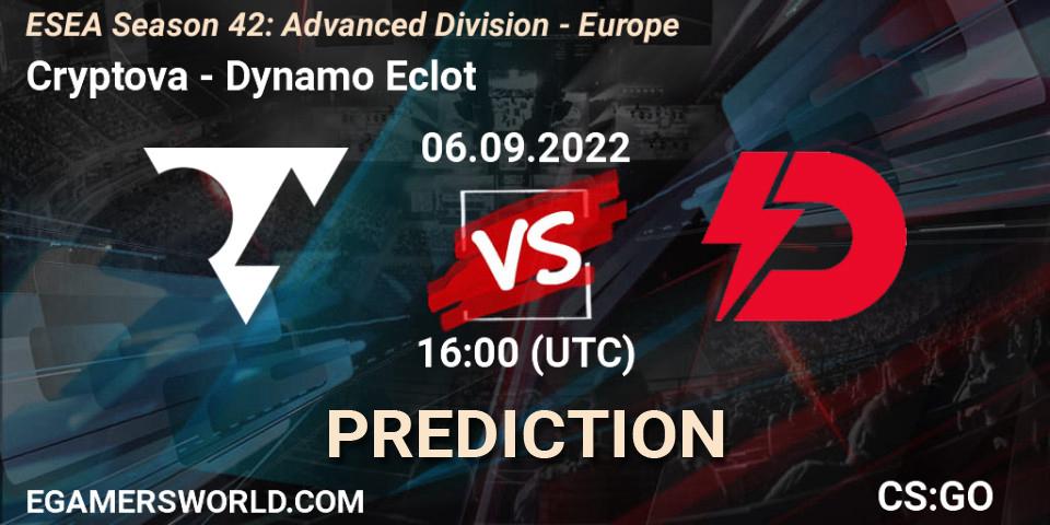 Pronóstico Cryptova - Dynamo Eclot. 06.09.2022 at 16:00, Counter-Strike (CS2), ESEA Season 42: Advanced Division - Europe
