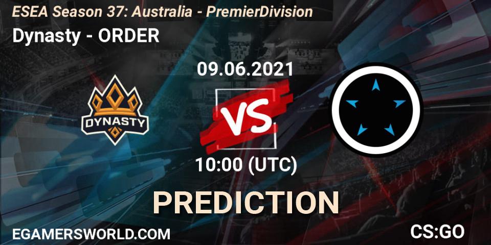 Pronóstico Dynasty - ORDER. 09.06.2021 at 10:00, Counter-Strike (CS2), ESEA Season 37: Australia - Premier Division