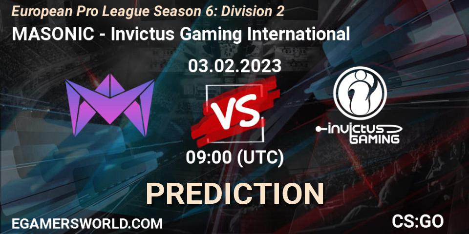 Pronóstico MASONIC - Invictus Gaming International. 03.02.23, CS2 (CS:GO), European Pro League Season 6: Division 2