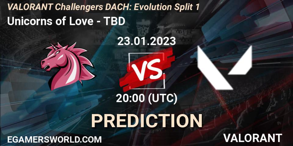 Pronóstico Unicorns of Love - TBD. 23.01.2023 at 20:00, VALORANT, VALORANT Challengers 2023 DACH: Evolution Split 1