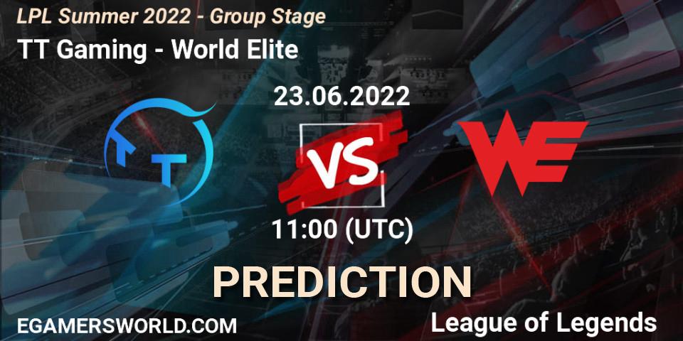 Pronóstico TT Gaming - World Elite. 23.06.22, LoL, LPL Summer 2022 - Group Stage