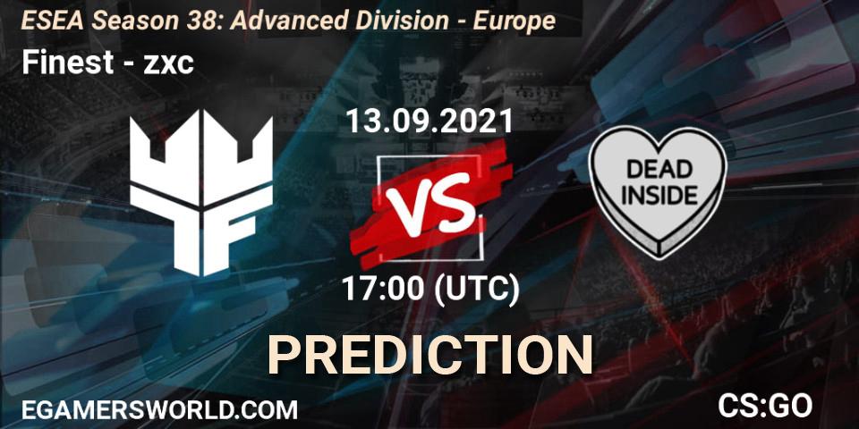 Pronóstico Finest - zxc. 13.09.2021 at 17:00, Counter-Strike (CS2), ESEA Season 38: Advanced Division - Europe