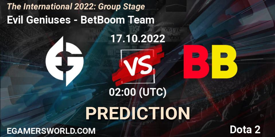 Pronóstico Evil Geniuses - BetBoom Team. 17.10.22, Dota 2, The International 2022: Group Stage