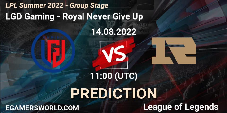Pronóstico LGD Gaming - Royal Never Give Up. 14.08.22, LoL, LPL Summer 2022 - Group Stage