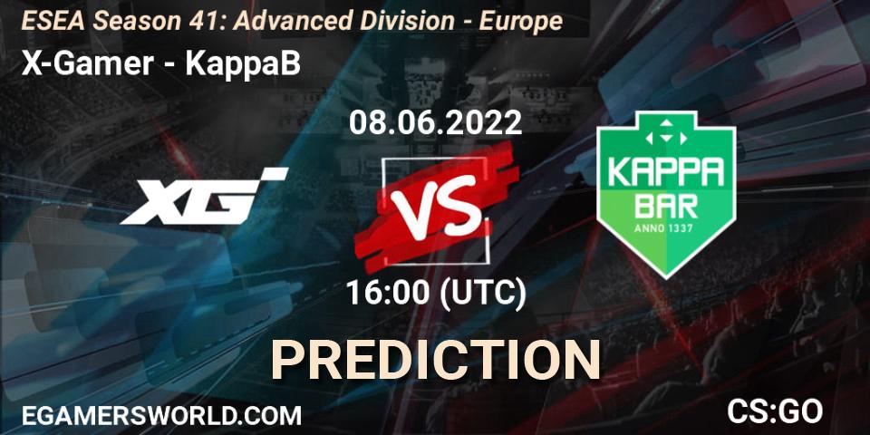 Pronóstico X-Gamer - KappaB. 08.06.2022 at 16:00, Counter-Strike (CS2), ESEA Season 41: Advanced Division - Europe