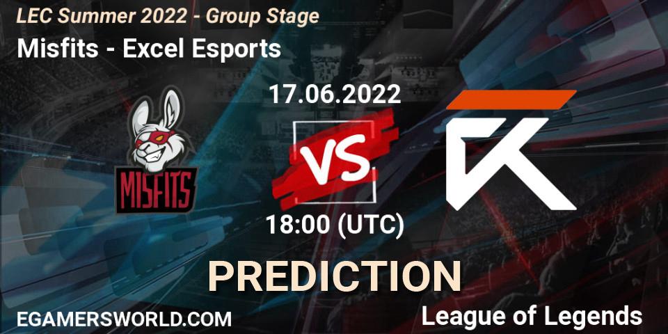 Pronóstico Misfits - Excel Esports. 17.06.2022 at 18:15, LoL, LEC Summer 2022 - Group Stage