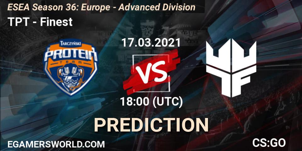 Pronóstico TPT - Finest. 17.03.2021 at 18:00, Counter-Strike (CS2), ESEA Season 36: Europe - Advanced Division